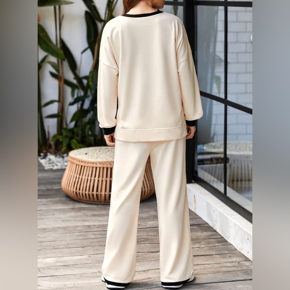 Aleumdr 2 Piece Side Split Top with Wide Leg Pants Matching Loungewear Set - Picture 4 of 8
